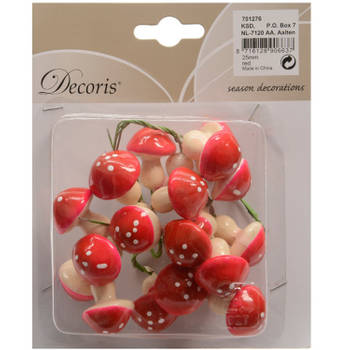 Decoris paddenstoelen stekers - 20x st - 2,5 cm - kerststukje decoratie - Kerststukjes
