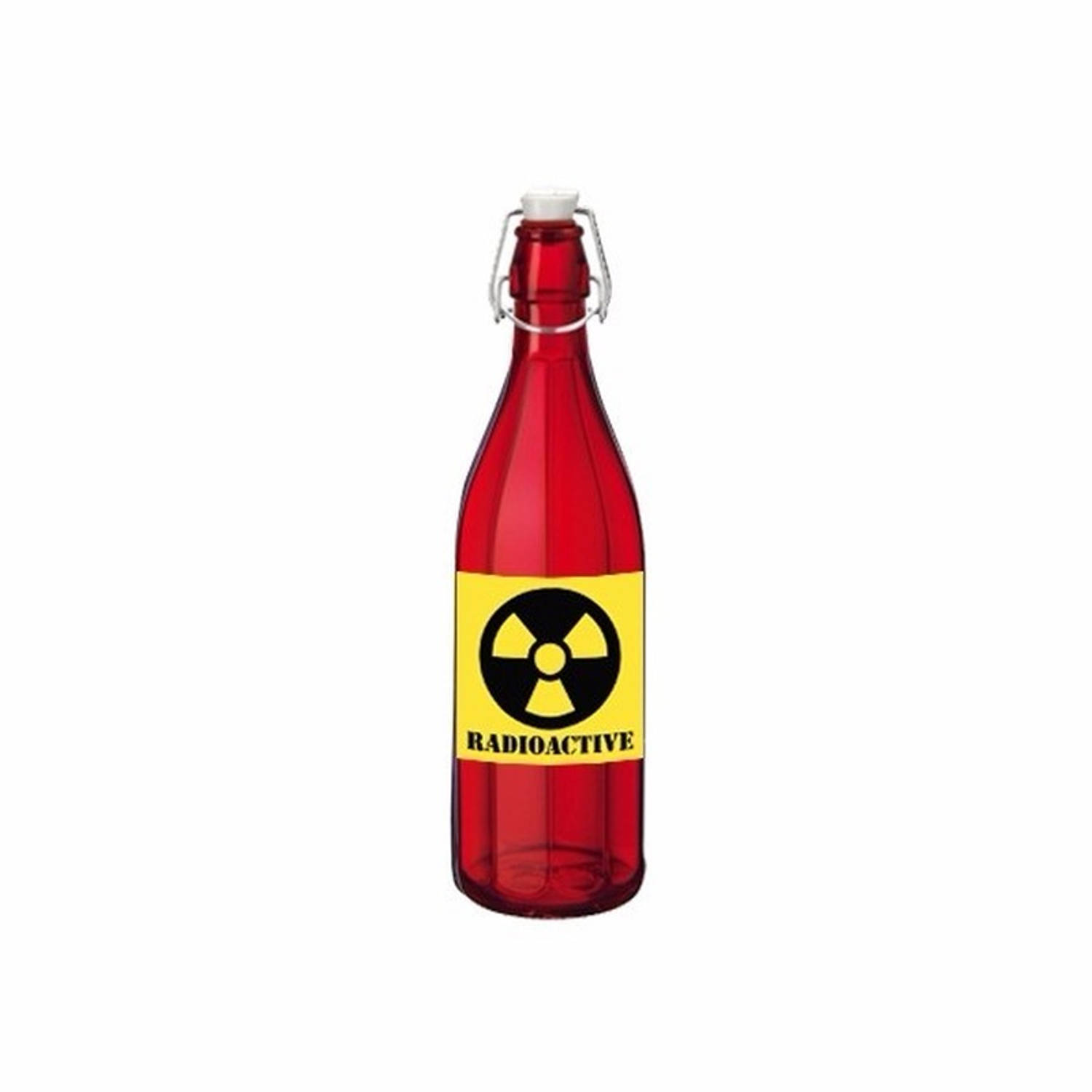 Rode fles met radioactieve drank met beugeldop