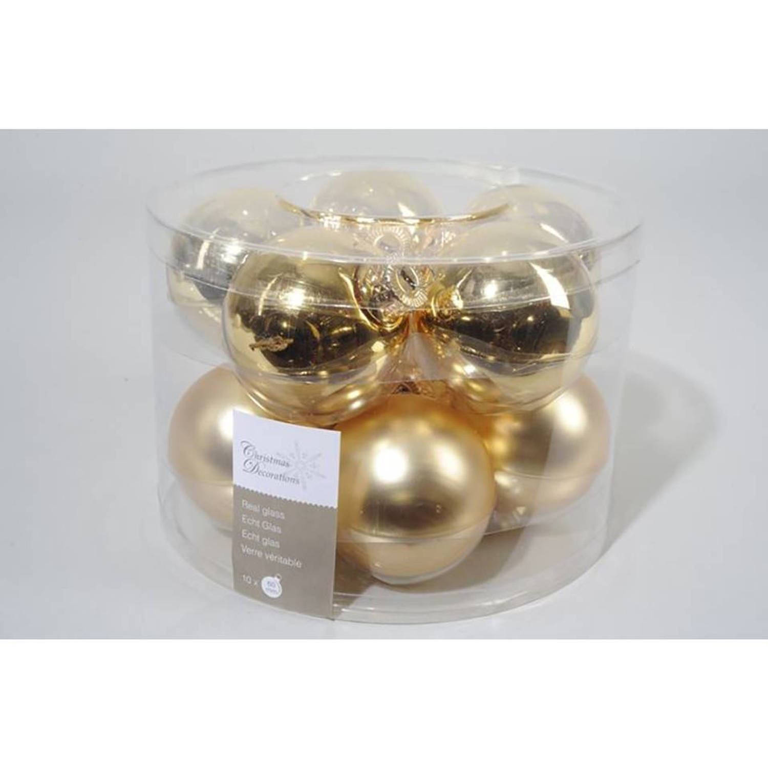 Kerstballen glas licht goud 6cm 10st kerstartikelen
