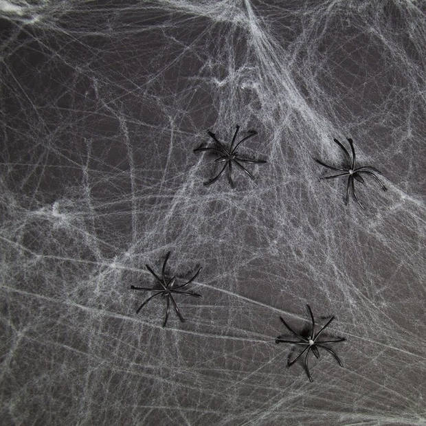 Spinnenweb met spinnen 19 x 25 x 2 cm versiering - Feestdecoratievoorwerp