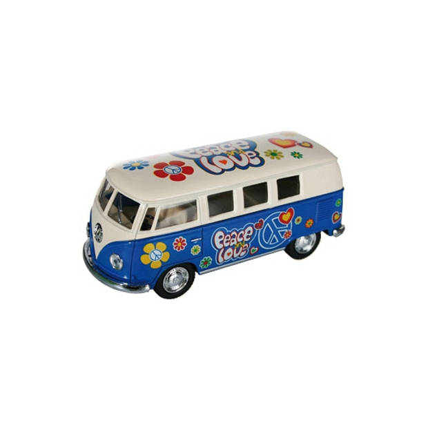VW model T1 auto busje - hippie style - blauw - 12 cm - terugtrek motor - Speelgoed auto's