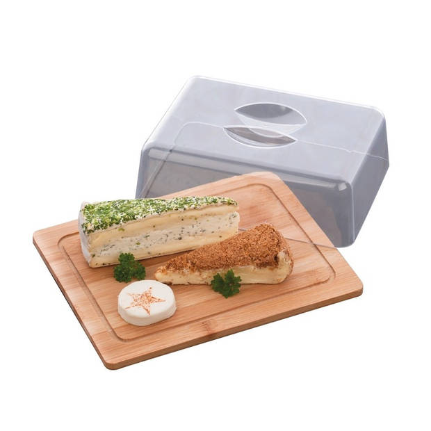 Kaas opbergdoos/kaasplank met deksel 25 x 20 cm - Keukenbenodigdheden - Kaas serveren/presenteren op plank met deksel