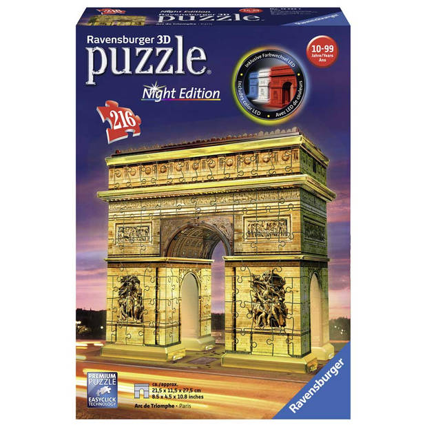 Ravensburger 3D puzzel Arc de Triomphe by night - 216 stukjes