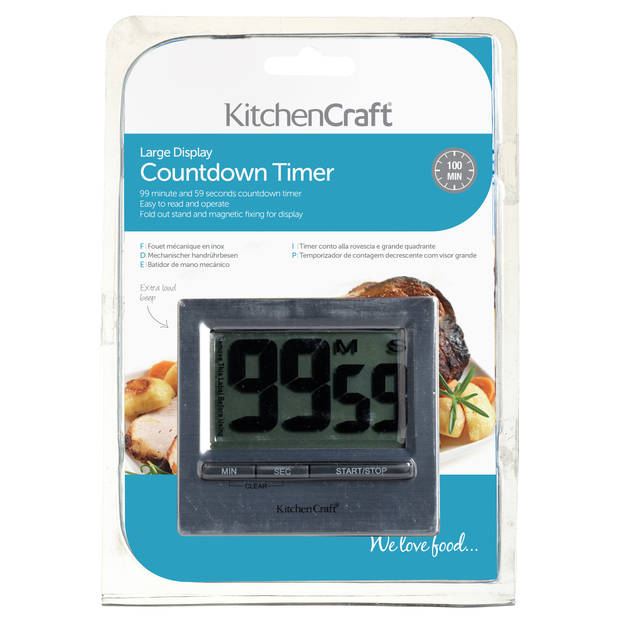 KitchenCraft kookwekker 100 Minute 8,5 x 8 cm RVS zilver/zwart