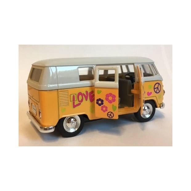 Speelauto Volkswagen hippiebusje print geel 15 cm - Speelgoed auto's