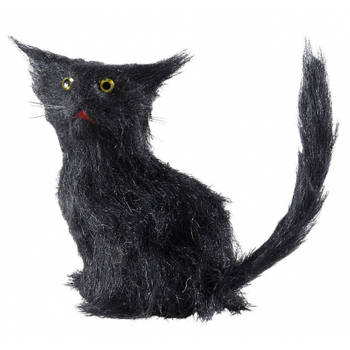 Zwarte horror decoratie kat/poes 12 cm - Feestdecoratievoorwerp