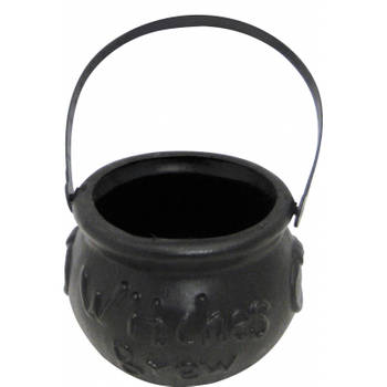 Halloween Kleine zwarte heksenketel/kookpot 15 cm - Feestdecoratievoorwerp