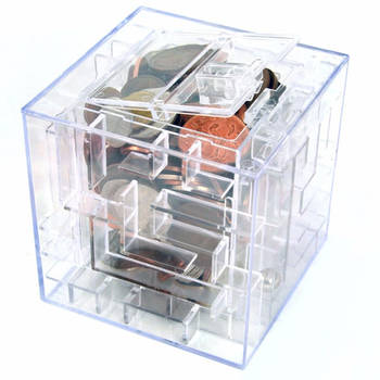 Transparante Spaarpot met doolhof gadget van 9 x 9 x 9 cm - Spaarpotten