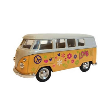 Speelauto Volkswagen hippiebusje print geel 15 cm - Speelgoed auto's