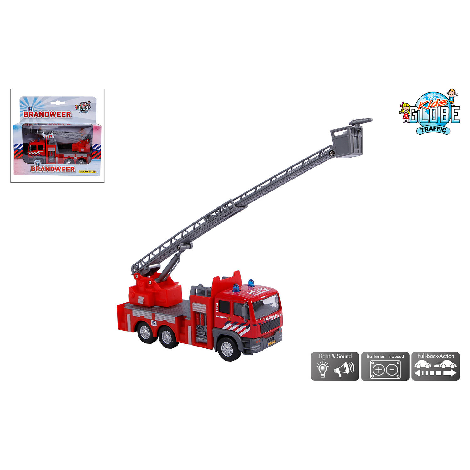 Die Cast brandweer ladderwagen met lich