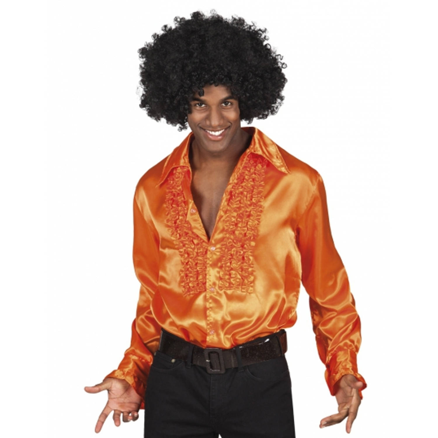 Oranje Rouche Overhemd Voor Heren M - Carnavalsblouses