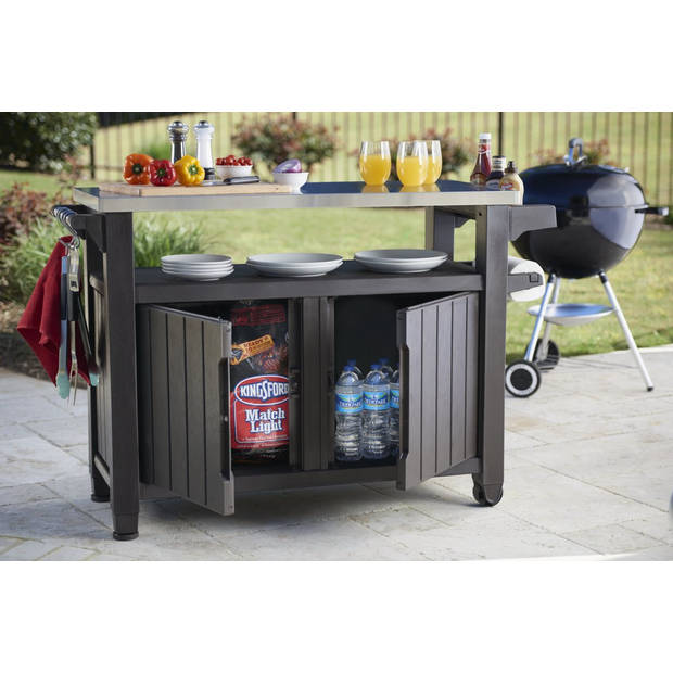 Keter Unity XL BBQ tafel - 134x52x90cm - 207L - Grafiet