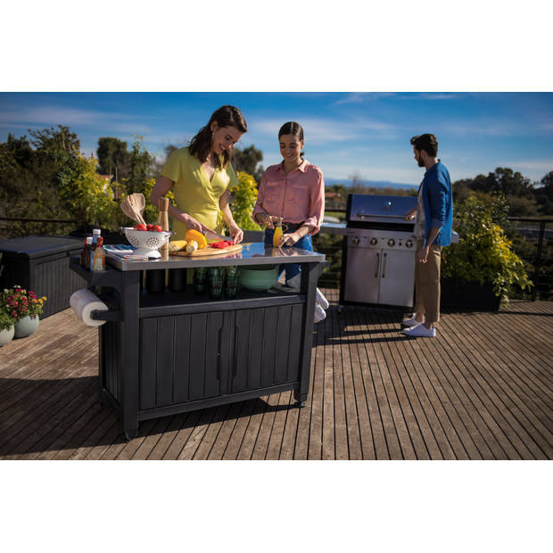 Keter Unity XL BBQ tafel - 134x52x90cm - 207L - Grafiet