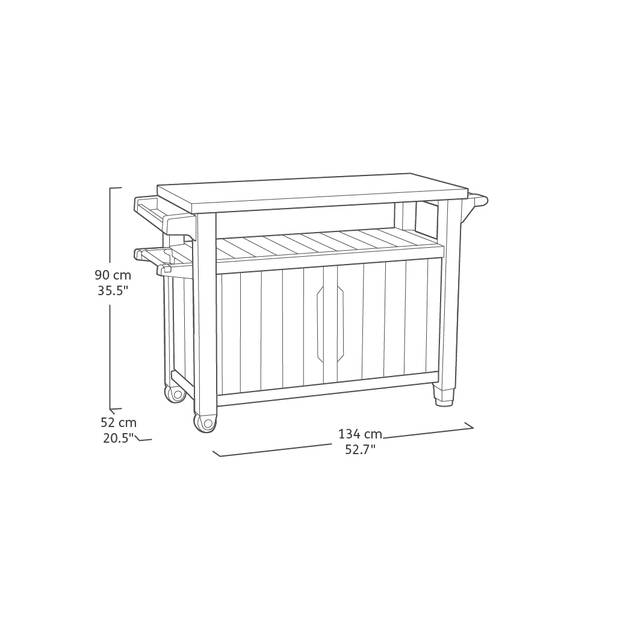 Keter Unity XL BBQ tafel - 134x52x90cm - 207L - Grafiet