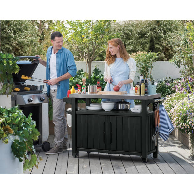 Keter Unity XL BBQ tafel - 134x52x90cm - 207L - Grafiet