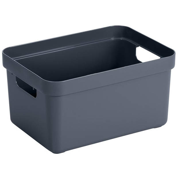 Sunware Opbergbox/mand - donkerblauw - 13 liter - met deksel hout kleur - Opbergbox