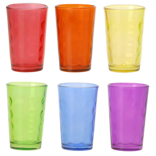 Drinkgglazen set gekleurd glas rond 6x stuks - Drinkglazen