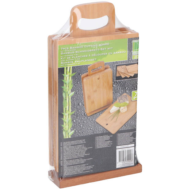 6x Bamboe houten broodplankjes met houder 22 cm - Snijplanken/serveerplanken/broodplanken van hout