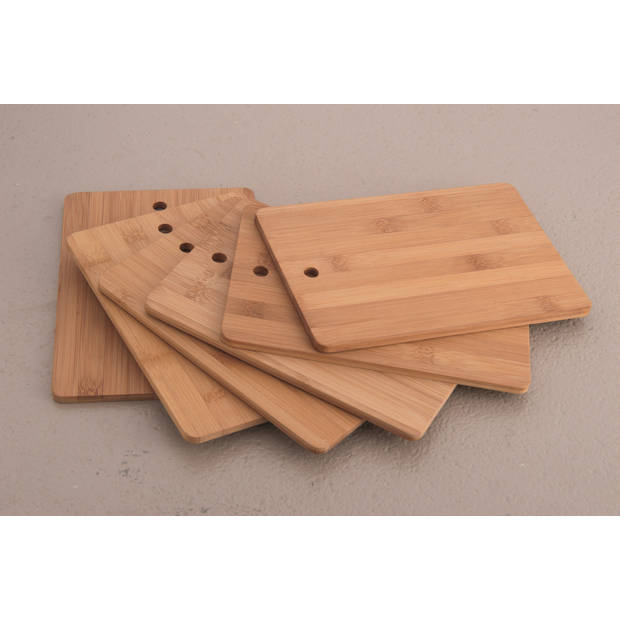 6x Bamboe houten broodplankjes met houder 22 cm - Snijplanken/serveerplanken/broodplanken van hout