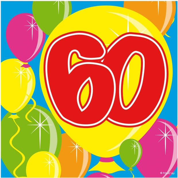 60x Zestig/60 jaar feest servetten Balloons 25 x 25 cm verjaardag/jubileum - Feestservetten