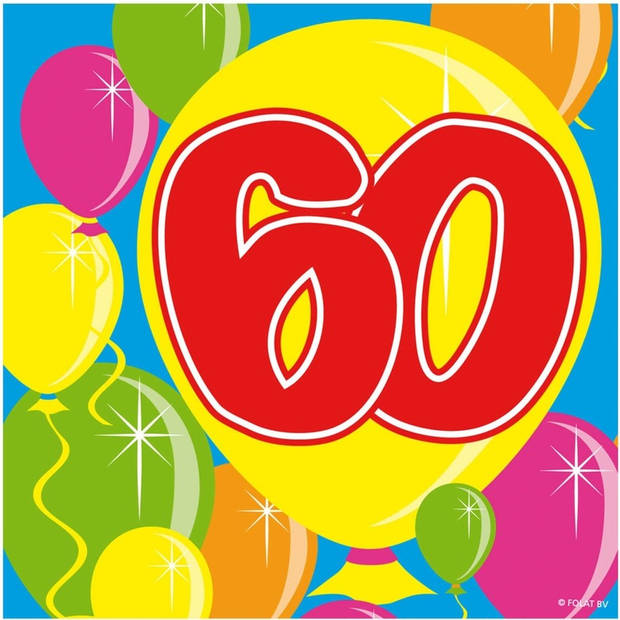 40x Zestig/60 jaar feest servetten Balloons 25 x 25 cm verjaardag/jubileum - Feestservetten