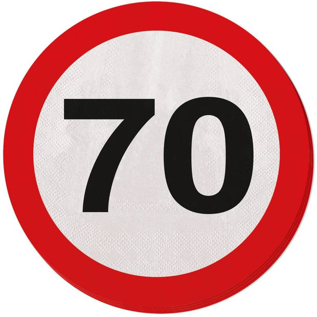 20x Zeventig/70 jaar feest servetten verkeersbord 33 cm rond verjaardag/jubileum - Feestservetten