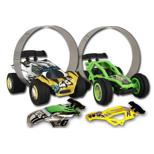 TOM Trixx 360 2 Stuntcars groen/geel met Stuntramp bocht