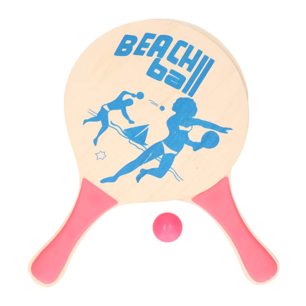 Houten beachball set roze - Beachballsets
