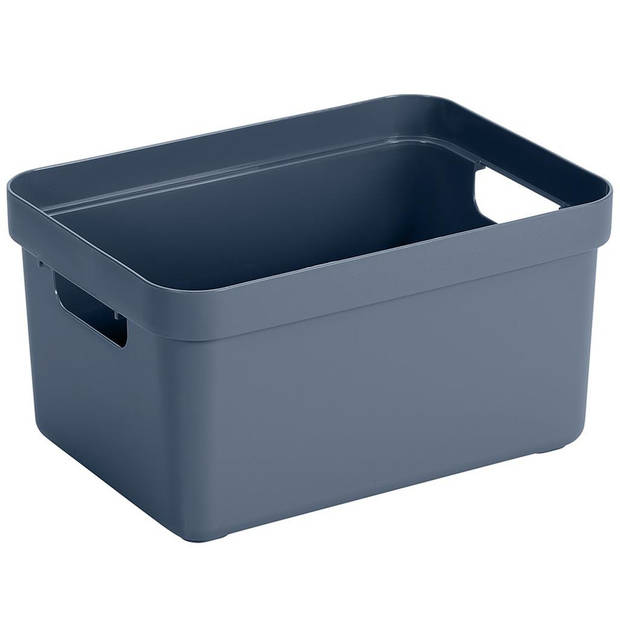 Sunware Opbergbox/mand - donkerblauw - 5 liter - met deksel hout kleur - Opbergbox
