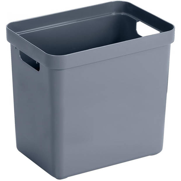 Sunware Opbergbox/mand - donkerblauw - 25 liter - met deksel hout kleur - Opbergbox