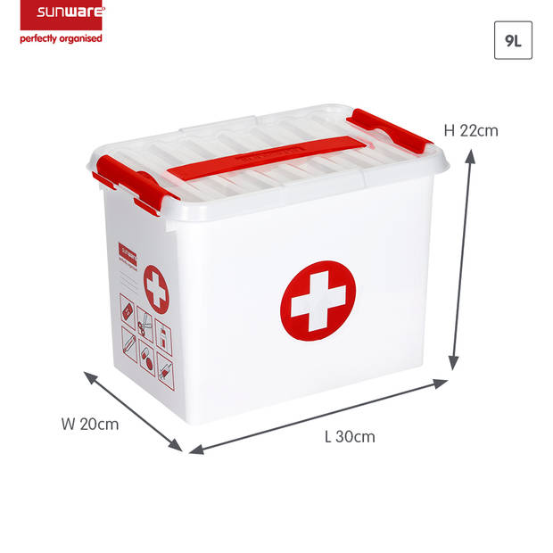 Sunware - Q-line EHBO doos met inzet 9L wit rood - 30 x 20 x 22 cm