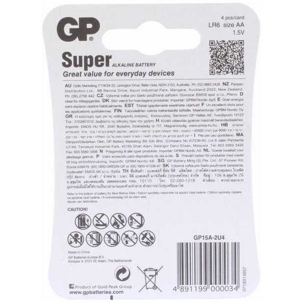 GP Super Alkaline batterijen AA/LR6 - 4 stuks