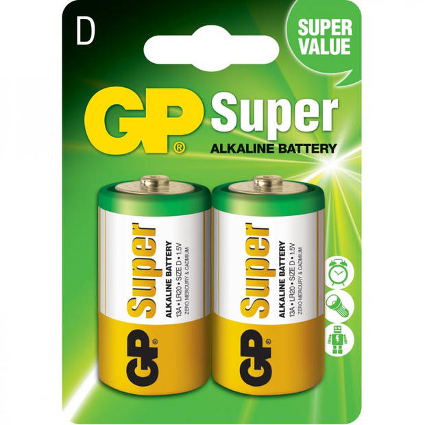 GP Super Alkaline batterijen D/LR20 - 2 stuks