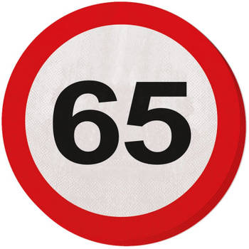 40x Vijfenzestig/65 jaar feest servetten verkeersbord 33 cm rond verjaardag/jubileum - Feestservetten