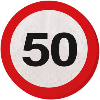 40x Vijftig/50 jaar feest servetten verkeersbord 33 cm rond verjaardag/jubileum - Feestservetten