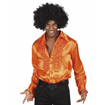 Oranje rouche overhemd voor heren L - Carnavalsblouses