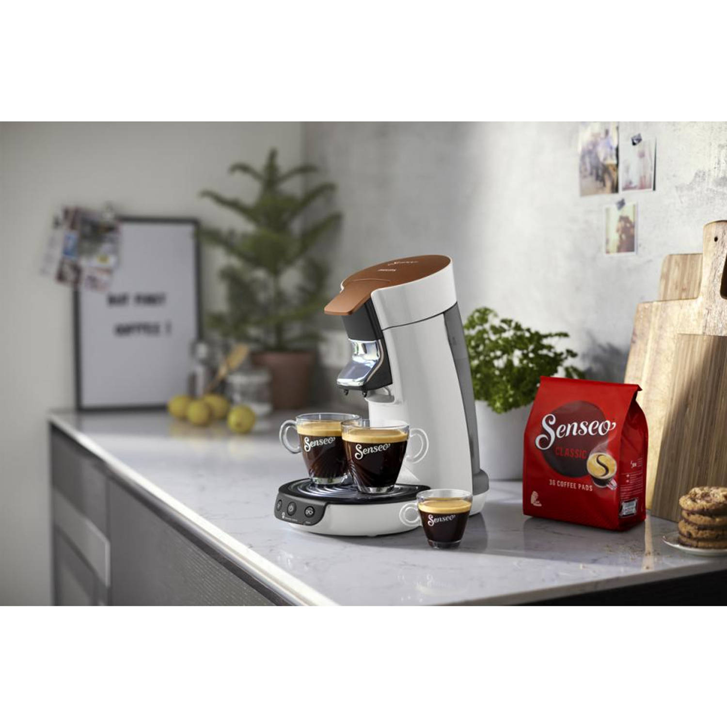 Vies afbreken Afleiden Philips SENSEO® Viva Café koffiepadmachine HD6569/00 - wit/koper | Blokker