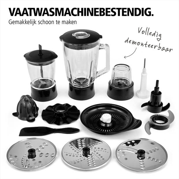 Brabantia BBEK1113B Foodprocessor - Keukenmachine - Blender - Citruspers - Spiraalsnijder - 1000 Watt - 1,2 Liter - RVS
