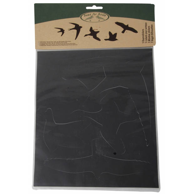Vogels zwart silouette raam stickers 33 x 23 cm set van 5x stuks - Vogelverjagers