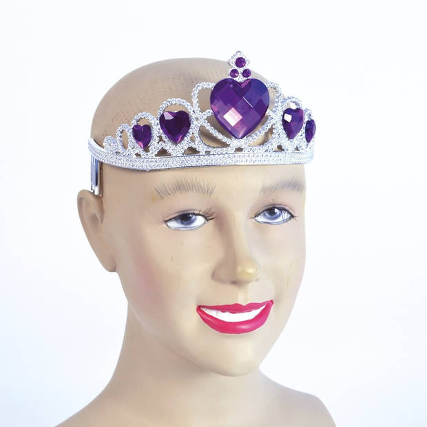 Zilveren tiara met paarse stenen - Verkleedhoofddeksels
