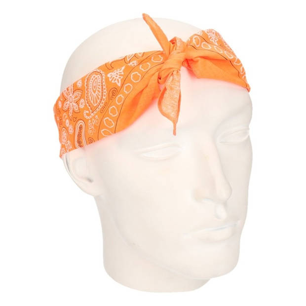Neon oranje zakdoek bandana 53 x 53 cm - Verkleedhoofddeksels