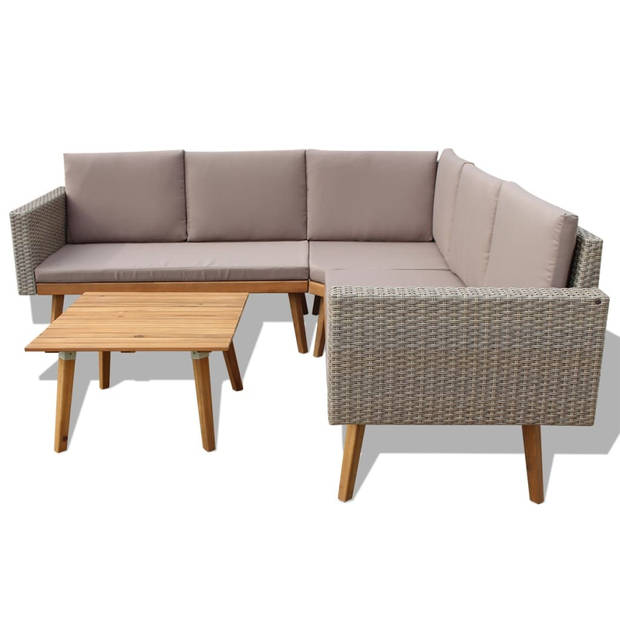 vidaXL 4-delige Loungeset met kussens poly rattan grijs