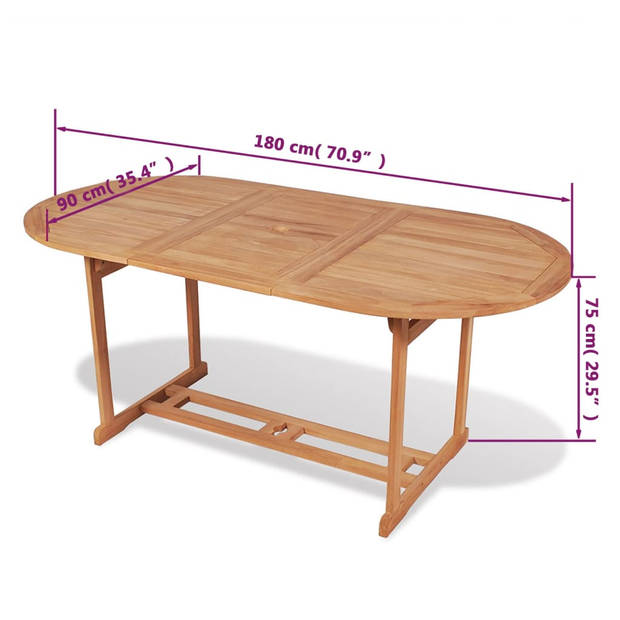 vidaXL Tuintafel 180x90x75 cm massief teakhout