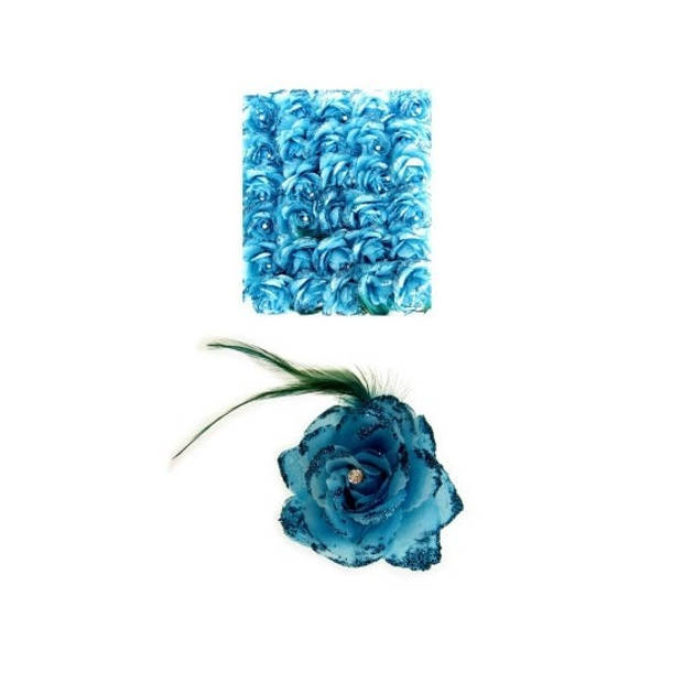 Blauwe deco bloem met speld/elastiek - Verkleedhaardecoratie