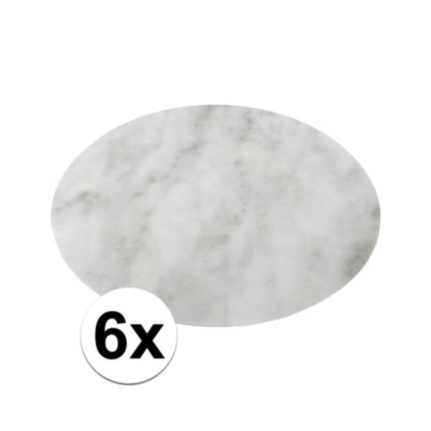 6x ronde placemat/onderlegger wit marmer 38 cm - Placemats