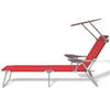 The Living Store Ligbed - Strandbed Inklapbaar 58x189x27 cm - Rood - Verstelbare Rugleuning en Luifel - Draagvermogen