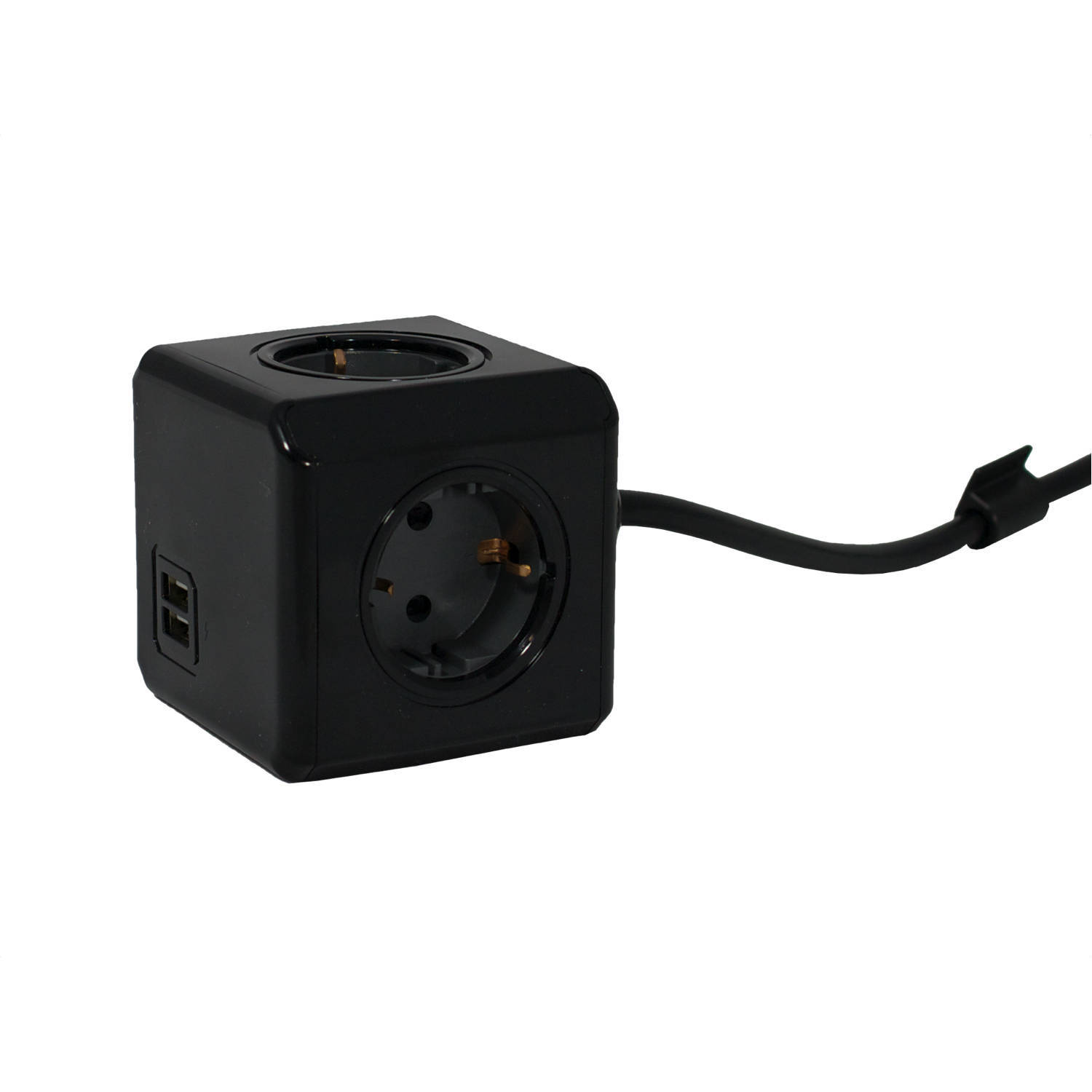 Black powercube extended duo usb 1.5m kabel 4 stopcontacten met 2x usb lader zwart