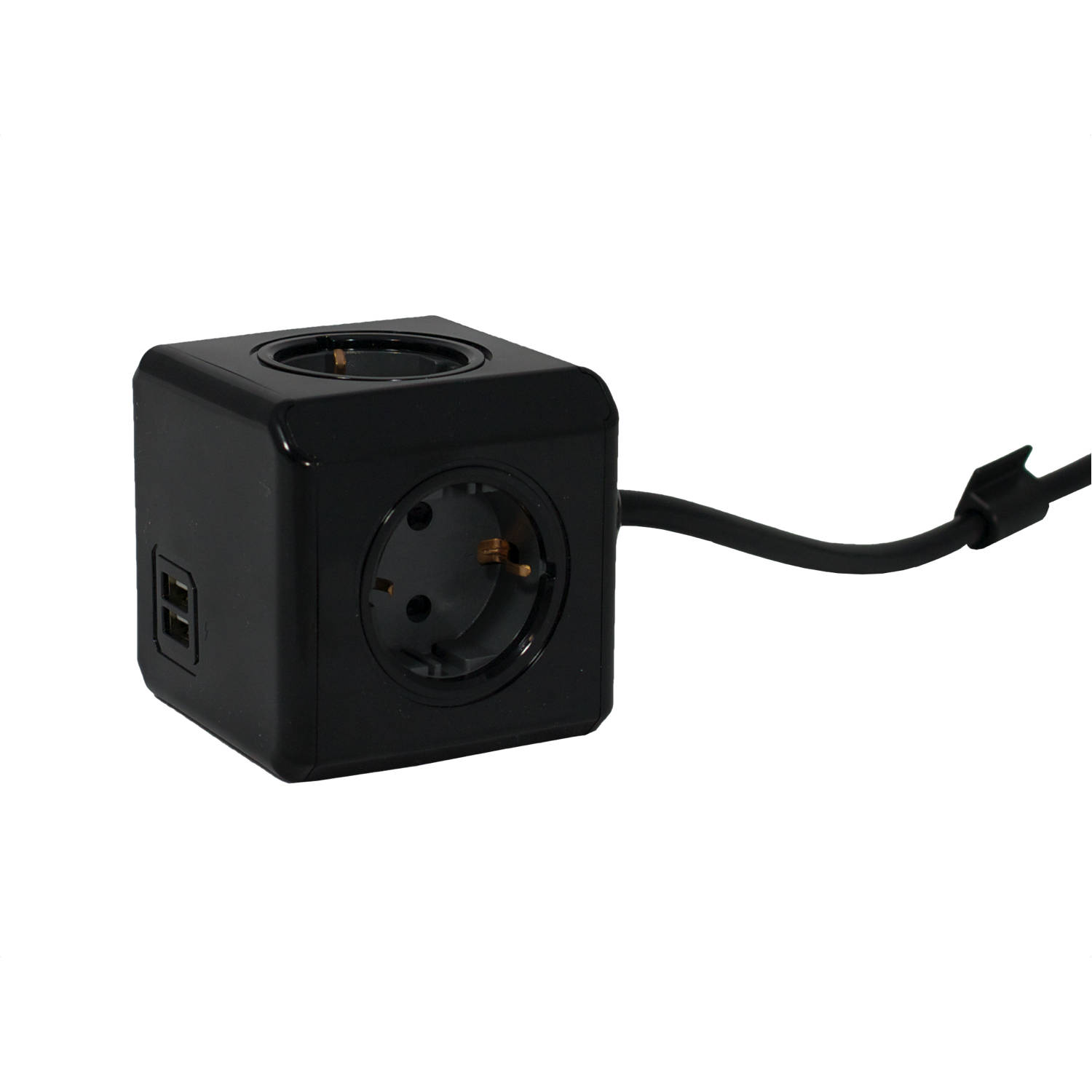 Black powercube extended duo usb 3m kabel 4 stopcontacten met 2x usb lader zwart
