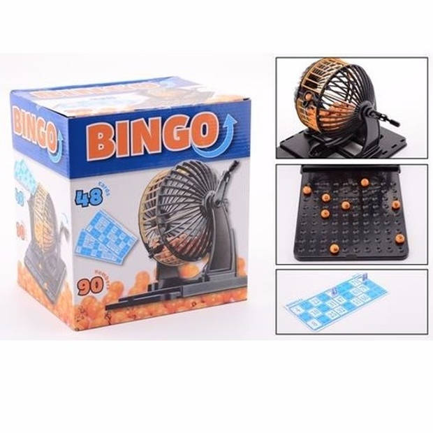 Bingo spel zwart/oranje complete set nummers 1-90 met molen en bingokaarten - Kansspelen