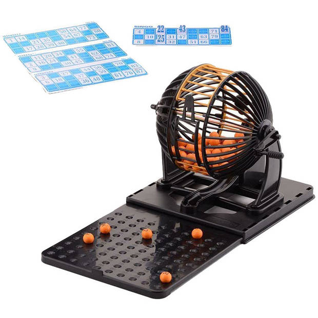 Bingo spel zwart/oranje complete set nummers 1-90 met molen en bingokaarten - Kansspelen